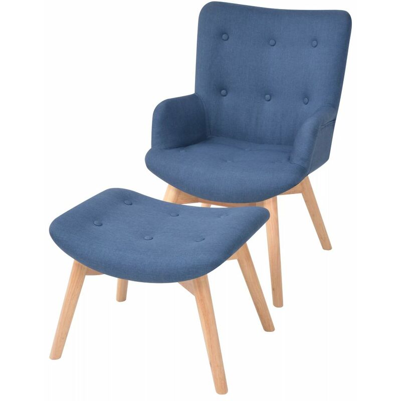 

Sillón con taburete reposapiés de tela azul