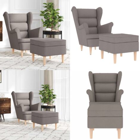 Sillón con taburete reposapiés de tela gris taupe - Asiento cómodo - Tapicería de poliéster