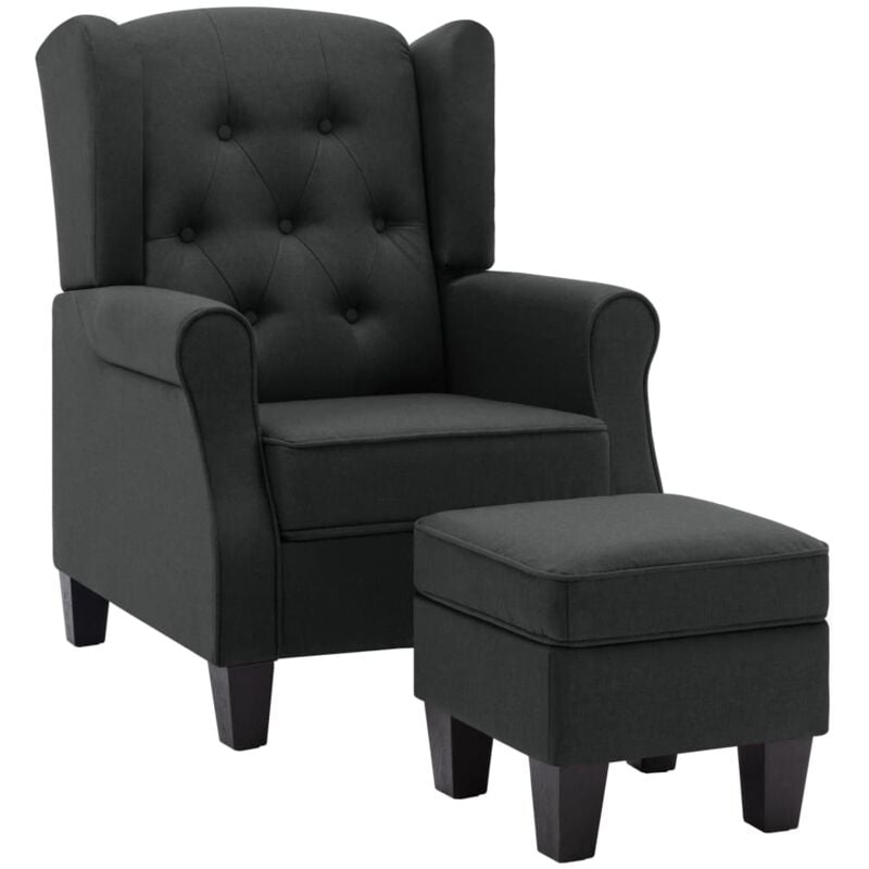

vidaXL Sillón con Taburete Reposapiés de Tela Gris Oscuro - Gris