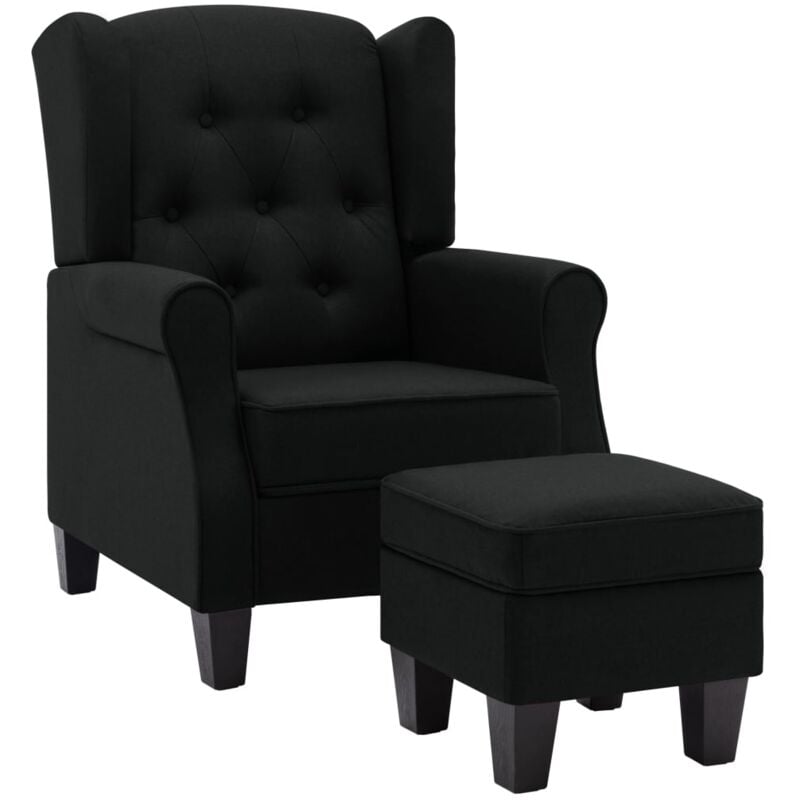 

Sillón con Taburete Reposapiés de Tela Negro - Negro - Vidaxl