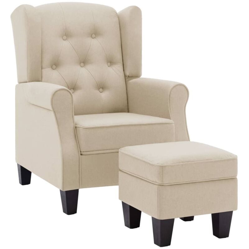 

Sillón con Taburete Reposapiés de Tela Crema - Crema - Vidaxl