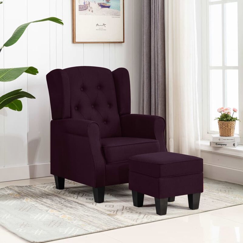 

Sillón con taburete reposapiés de tela morado