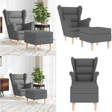 Sillón con taburete reposapiés tela gris oscuro - Asiento cómodo - Espuma elástica