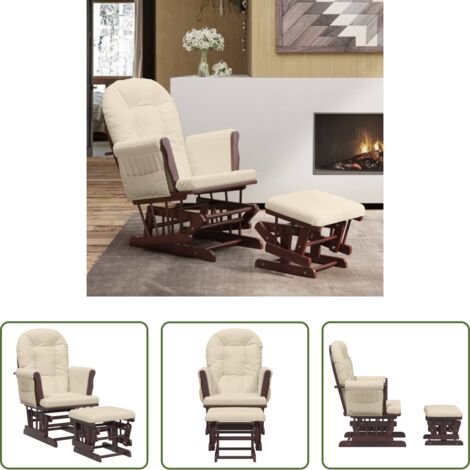 Sillón con taburete -  Sillón de lactancia con taburete tela blanco crema