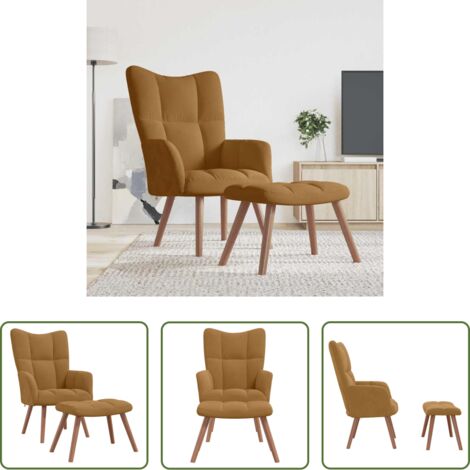 Sillón con taburete -  Sillón de relax con taburete terciopelo marrón