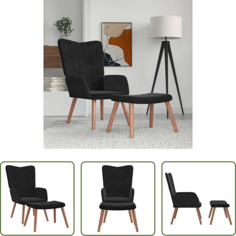 Sillón con taburete -  Sillón de relax con taburete terciopelo negro
