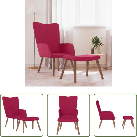Sillón con taburete -  Sillón de relax con taburete terciopelo rojo tinto