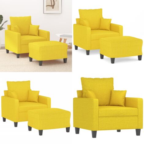 Sillón con taburete tela amarillo claro 60 cm - Asiento cómodo - Reposapiés