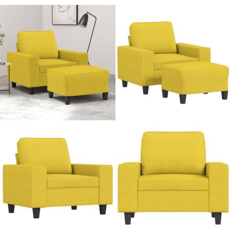 Sillón con taburete tela amarillo claro 60 cm - Asiento cómodo - Reposapiés