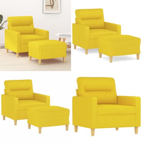 Sillón con taburete tela amarillo claro 60 cm - Asiento cómodo - Reposapiés