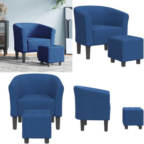 Sillón con taburete tela azul - Silla decorativa - Asiento cómodo