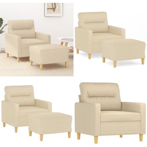 Sillón con taburete tela crema 60 cm - Sofá con reposapiés - Asiento cómodo