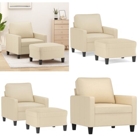 Sillón con taburete tela crema 60 cm - Sofá con reposapiés - Asiento cómodo
