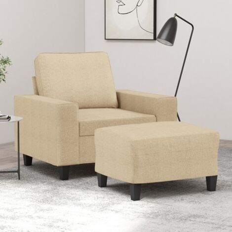 Sillón con taburete tela crema 60 cm vidaXL