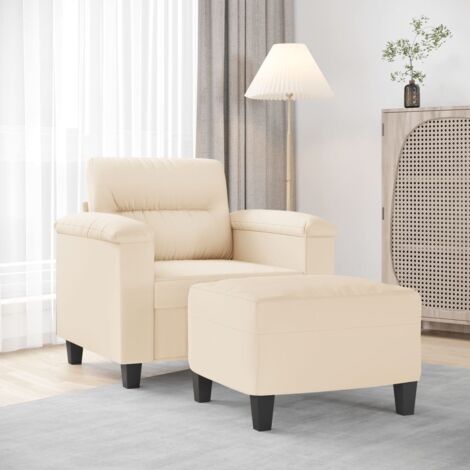 Sillón con taburete tela de microfibra beige 60 cm vidaXL