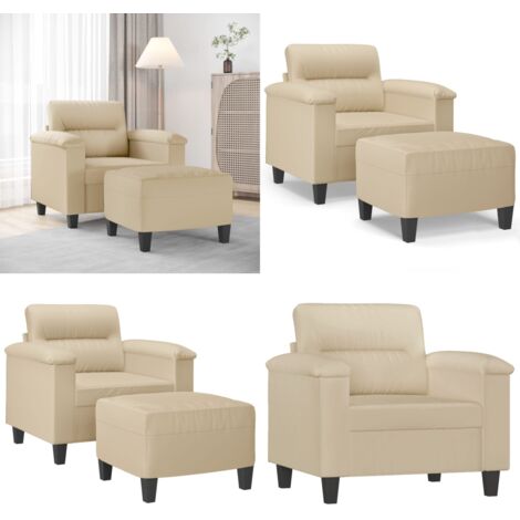 Sillón con taburete tela de microfibra crema 60 cm - Microfibra - Asiento cómodo