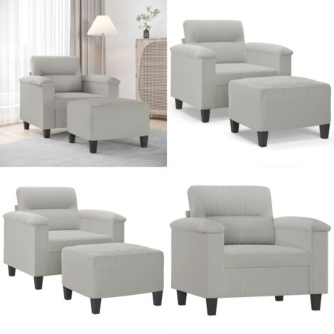 Sillón con taburete tela de microfibra gris claro 60 cm - Microfibra - Diseño moderno