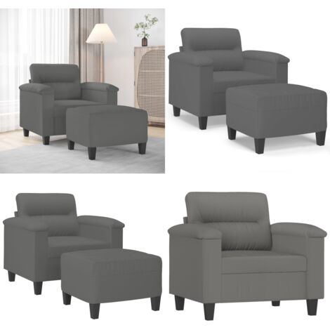 Sillón con taburete tela de microfibra gris oscuro 60 cm - Microfibra - Asiento cómodo