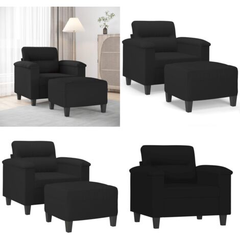 Sillón con taburete tela de microfibra negro 60 cm - Microfibra - Diseño moderno