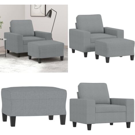 Sillón con taburete tela gris claro 60 cm - Asiento cómodo - Reposapiés