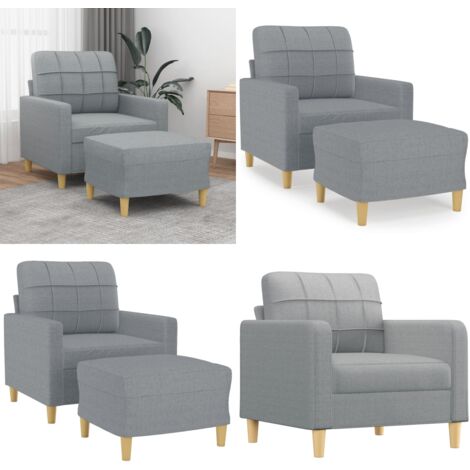 Sillón con taburete tela gris claro 60 cm - Asiento cómodo - Tela gris claro