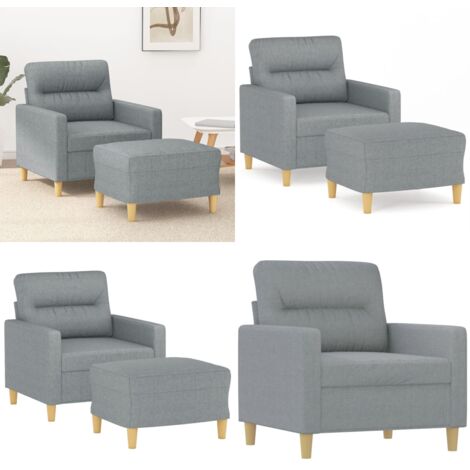 Sillón con taburete tela gris claro 60 cm - Asiento cómodo - Tela gris claro