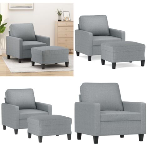 Sillón con taburete tela gris claro 60 cm - Asiento cómodo - Tela gris claro