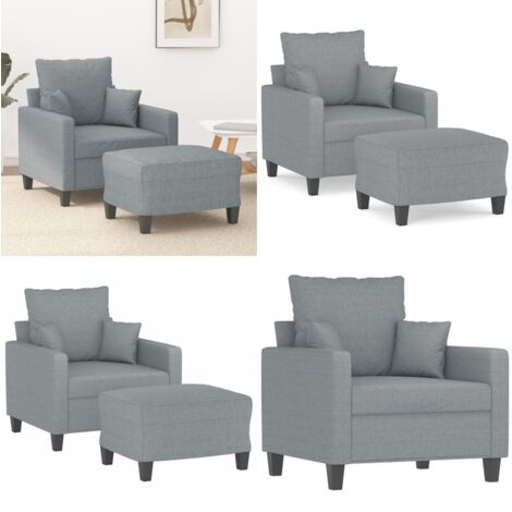 Sillón con taburete tela gris claro 60 cm - Asiento cómodo - Tela gris claro