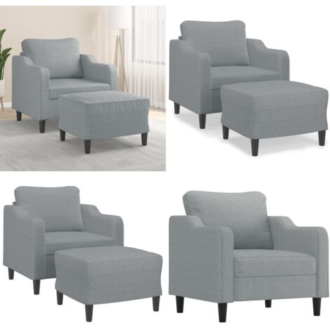 Sillón con taburete tela gris claro 60 cm - Asiento cómodo - Tela gris claro