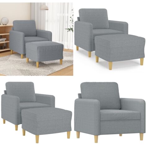 Sillón con taburete tela gris claro 60 cm - Sofá con reposapiés - Asiento cómodo