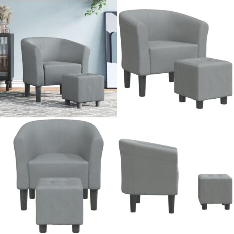 Sillón con taburete tela gris claro - Sillón decorativo - Silla de dormitorio