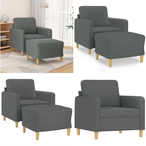 Sillón con taburete tela gris oscuro 60 cm - Sofá con reposapiés - Asiento cómodo