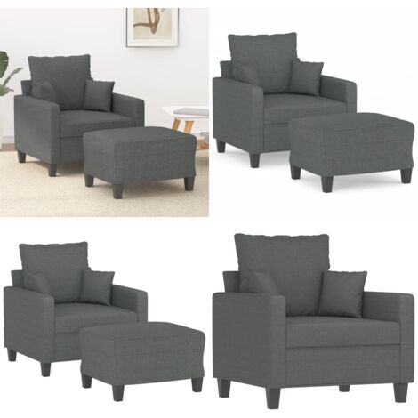 Sillón con taburete tela gris oscuro 60 cm - Sofá con reposapiés - Asiento cómodo