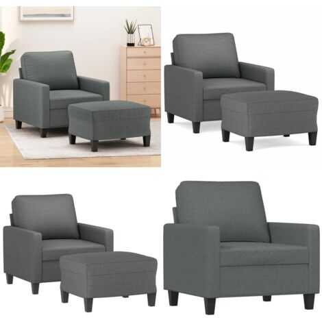 Sillón con taburete tela gris oscuro 60 cm - Sofá con reposapiés - Asiento cómodo