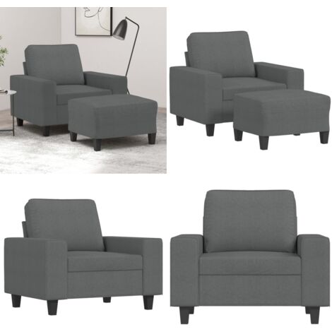 Sillón con taburete tela gris oscuro 60 cm - Sofá con reposapiés - Asiento cómodo