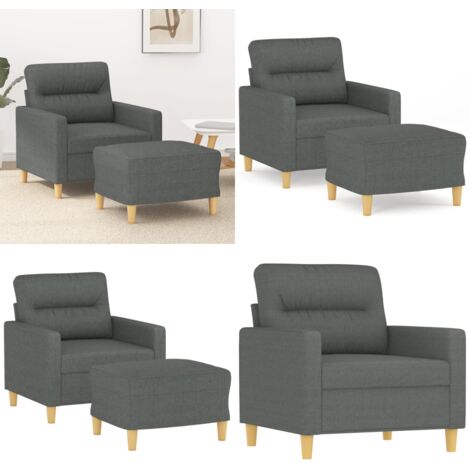 Sillón con taburete tela gris oscuro 60 cm - Sofá con reposapiés - Asiento cómodo