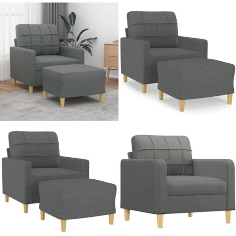 Sillón con taburete tela gris oscuro 60 cm - Sofá con reposapiés - Asiento cómodo