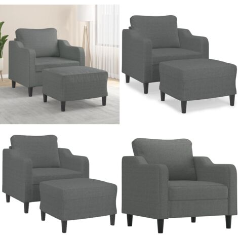 Sillón con taburete tela gris oscuro 60 cm - Sofá con taburete - Asiento cómodo
