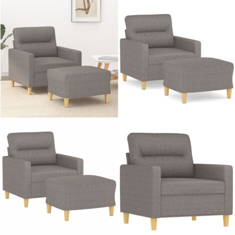 Sillón con taburete tela gris taupe 60 cm - Sofá con reposapiés - Asiento cómodo