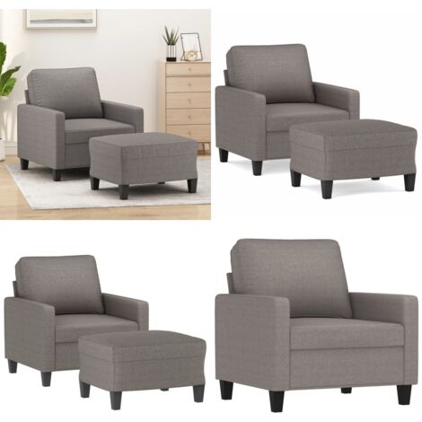 Sillón con taburete tela gris taupe 60 cm - Sofá con reposapiés - Asiento cómodo