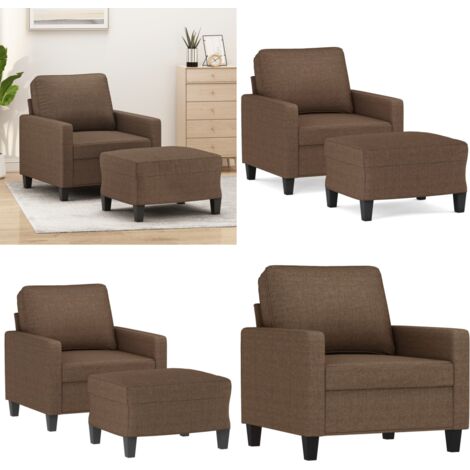 Sillón con taburete tela marrón 60 cm - Sofá con reposapiés - Asiento cómodo