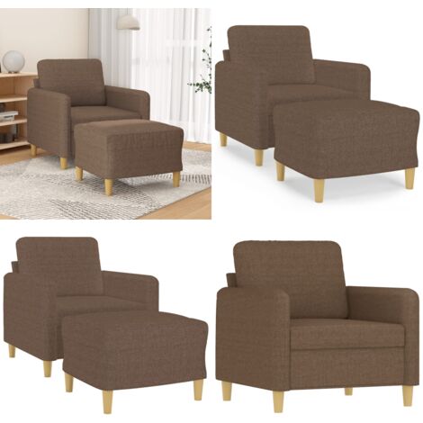 Sillón con taburete tela marrón 60 cm - Sofá con reposapiés - Asiento cómodo