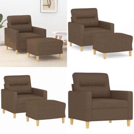 Sillón con taburete tela marrón 60 cm - Sofá con reposapiés - Asiento cómodo