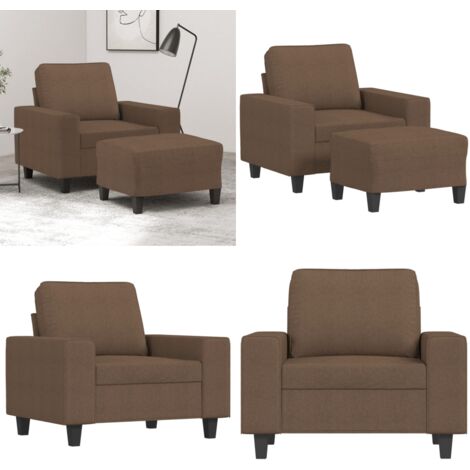 Sillón con taburete tela marrón 60 cm - Sofá con reposapiés - Asiento cómodo