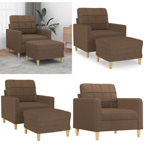 Sillón con taburete tela marrón 60 cm - Sofá con reposapiés - Asiento cómodo