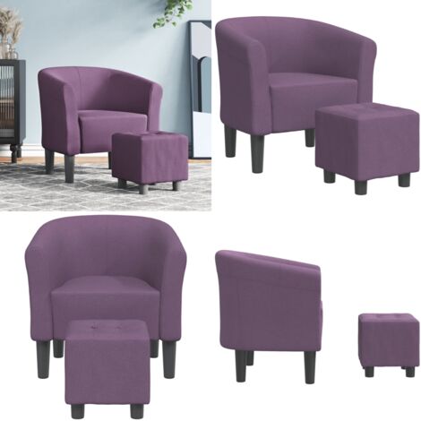 Sillón con taburete tela morado - Silla decorativa - Asiento cómodo