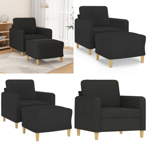 Sillón con taburete tela negro 60 cm - Sofá con reposapiés - Asiento cómodo