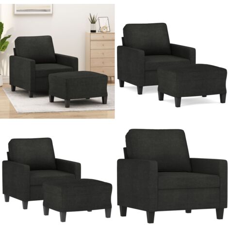 Sillón con taburete tela negro 60 cm - Sofá con reposapiés - Asiento cómodo