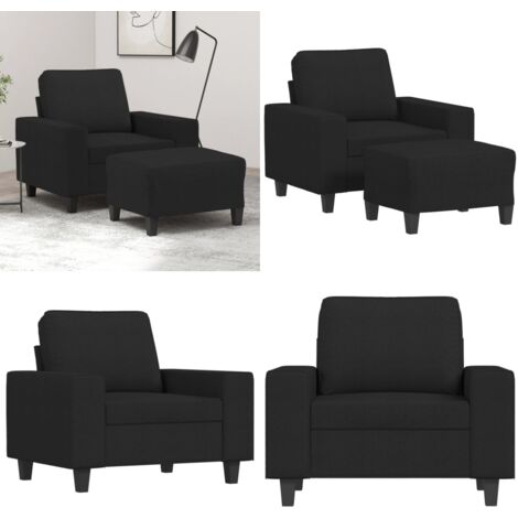Sillón con taburete tela negro 60 cm - Sofá con reposapiés - Asiento cómodo