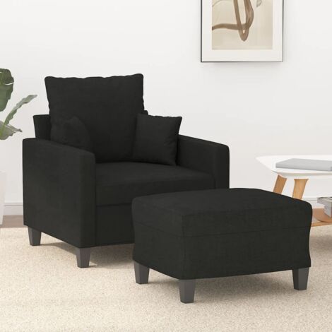 Sillón con taburete tela negro 60 cm vidaXL